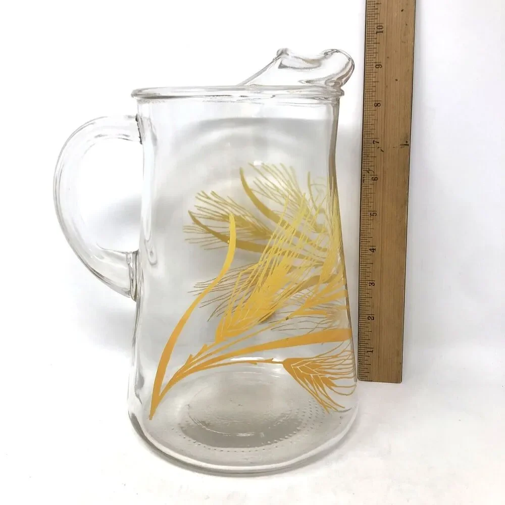 Libbey Golden Wheat Grass Pitcher 72oz  With Ice Lip 9” Tall Vintage 70s MCM